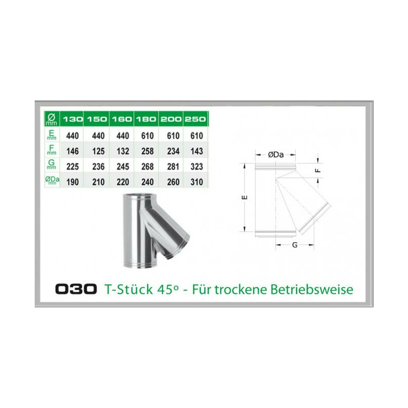 030-DN200 DW T-Stck 45 fr trockenen Betrieb Dinak unter Schornsteine|Edelstahl Schornsteine|Dinak Edelstahlschornstein|DW-Schornstein Einzelteile DW Dinak|Edelstahl Schornstein 200mm DW Dinak