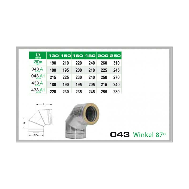 043-DN250 DW6 Winkel 87- Dinak unter Schornsteine|Edelstahl Schornsteine|Dinak Edelstahlschornstein|DW-Schornstein Einzelteile DW6 Dinak|Edelstahl Schornstein 250mm DW6 Dinak