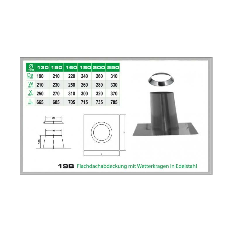 19B-DN180 DW6 Flachdachabdeckung mit Wetterkragen in Edelstahl Dinak unter Schornsteine|Edelstahl Schornsteine|Dinak Edelstahlschornstein|DW-Schornstein Einzelteile DW6 Dinak|Edelstahl Schornstein 180mm DW6 Dinak