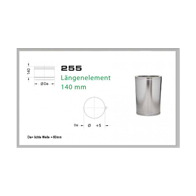 255-DN130 DW6 Lngenelement 200mm-140 mm Dinak unter Schornsteine|Edelstahl Schornsteine|Dinak Edelstahlschornstein|DW-Schornstein Einzelteile DW6 Dinak|Edelstahl Schornstein 130mm DW6 Dinak