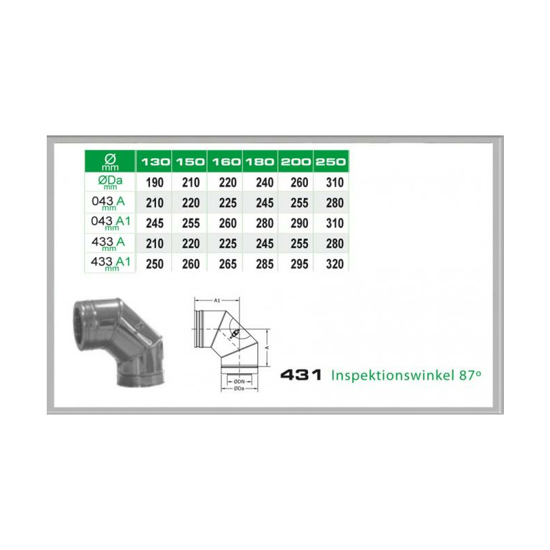 431-DN130 DW InspektionsWinkel 87- Dinak unter Schornsteine|Edelstahl Schornsteine|Dinak Edelstahlschornstein|DW-Schornstein Einzelteile DW Dinak|Edelstahl Schornstein 130mm DW Dinak