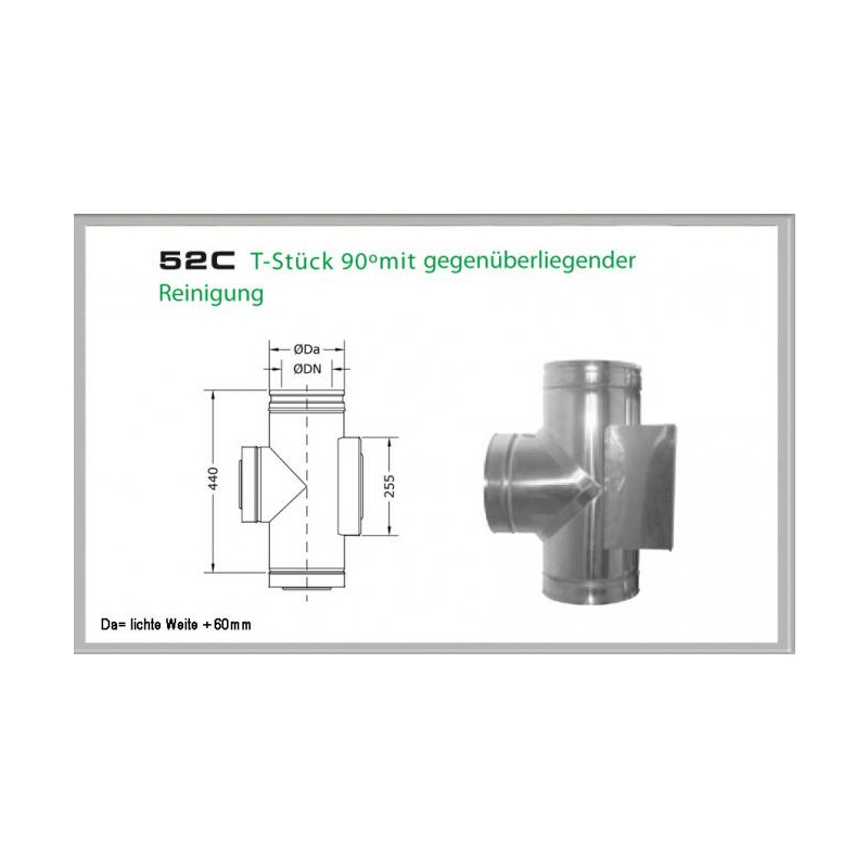 52C-DN130 DW T-Stck 90- mit gegenberliegender Reinigung Dinak unter Schornsteine|Edelstahl Schornsteine|Dinak Edelstahlschornstein|DW-Schornstein Einzelteile DW Dinak|Edelstahl Schornstein 130mm DW Dinak