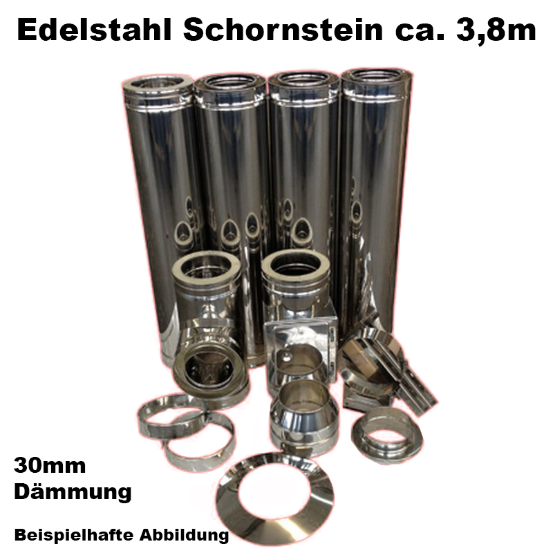 Schornstein-Set Edelstahl DN 130 mm doppelwandig Lnge ca- 3-8m Wandbefestigung 70-120mm Abstand verstellbar DW6