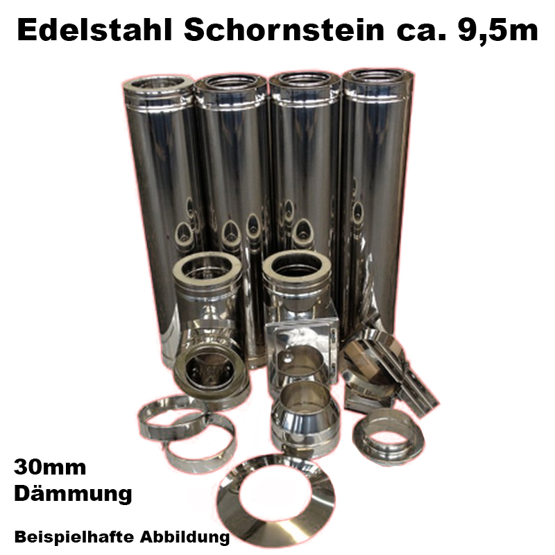 Schornstein-Set Edelstahl DN 130 mm doppelwandig Lnge ca- 9-5m Wandbefestigung 250-430mm Abstand verstellbar DW6